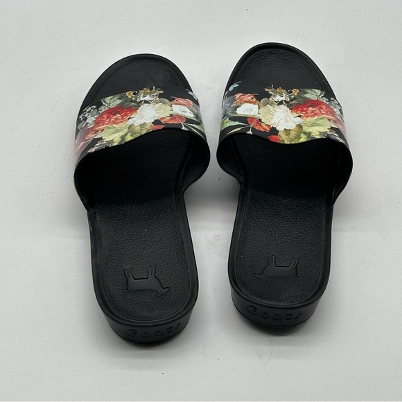 Goats Slides Size 8 / 38Black Flowers Flip Flops Sandals Slip On Beach Pool - Picture 12 of 12